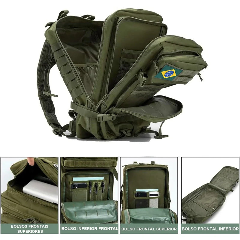 Mochila tática ao ar livre, à prova d'água, grande capacidade, para esportes, camping, caminhadas, 50L