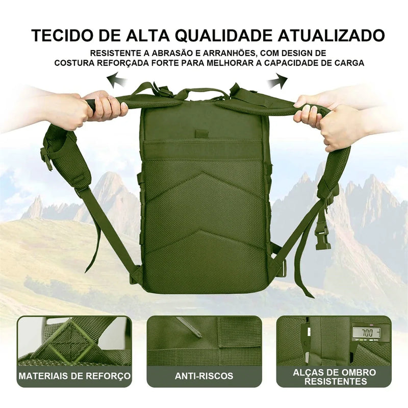Mochila tática ao ar livre, à prova d'água, grande capacidade, para esportes, camping, caminhadas, 50L