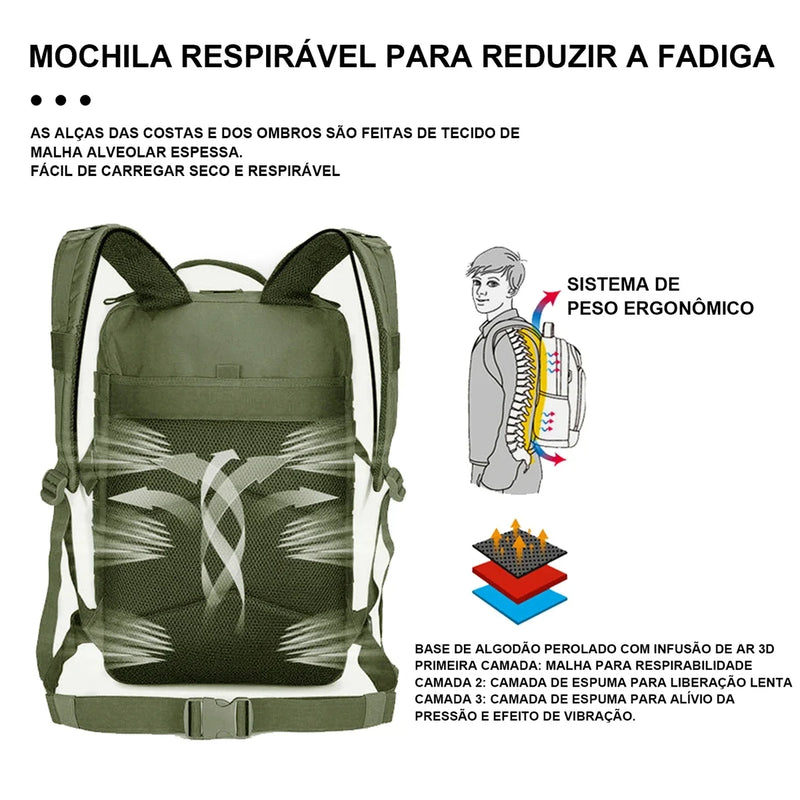 Mochila tática ao ar livre, à prova d'água, grande capacidade, para esportes, camping, caminhadas, 50L